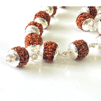 5 Mukhi/Face Rudraksha Kantha In Silver - Image 3