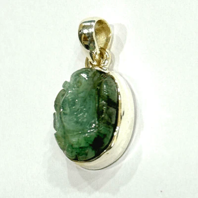 Emerald Ganesh Silver Pendant - Image 3