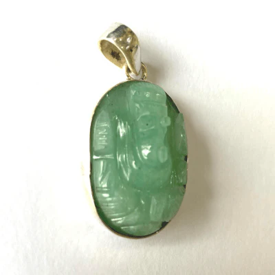 Green Jade Ganesh Silver Pendant - Image 3