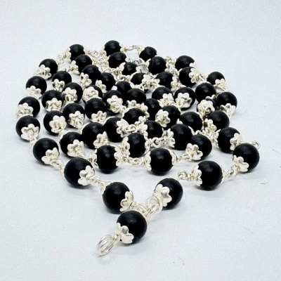 Karungali Mala in Silver chain (ebony wood | 54+1 Beads) - Image 3