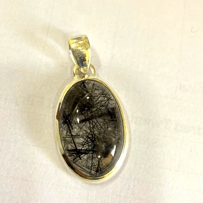 Black Rutile Silver Pendant (Oval Shape) - Image 2