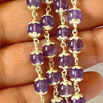Natural Amethyst Silver Mala (54 + 1 Beads) - Image 3