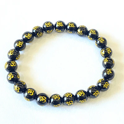 Om Carved Black Akik Bracelet - Image 3