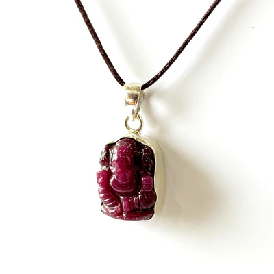Ruby Ganesh Silver Pendant - Image 3