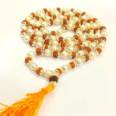 Rudraksha Pearl Mala In Silver (108+1 beads) - Image 3