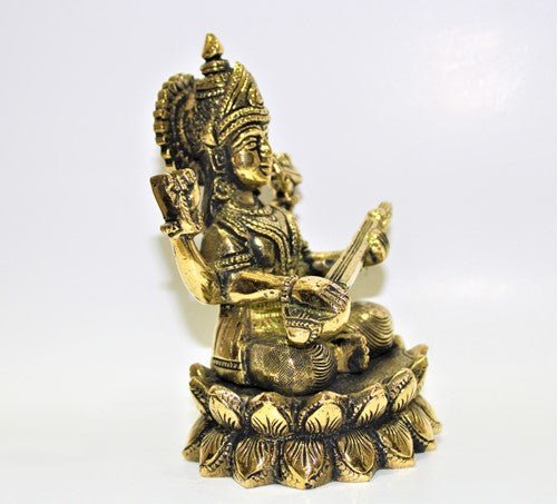 Saraswati Brass Statue - Image 2