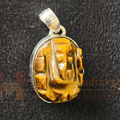 Tiger stone Ganesh Silver Pendant - Image 2