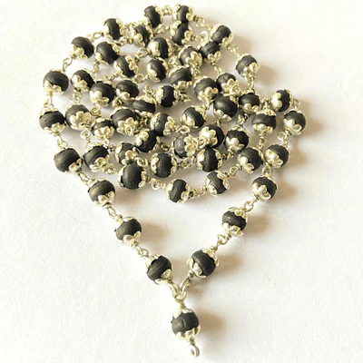 Tulsi Mala with Silver capping - Black - Image 3