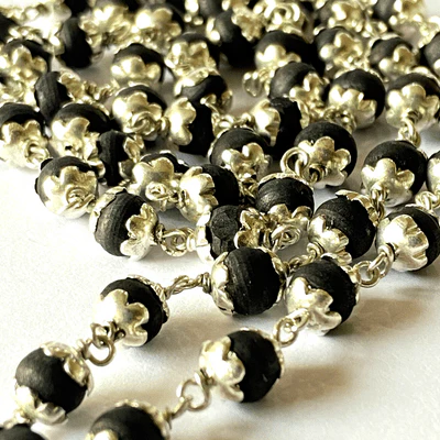 Tulsi Mala with Silver capping - Black - Image 4